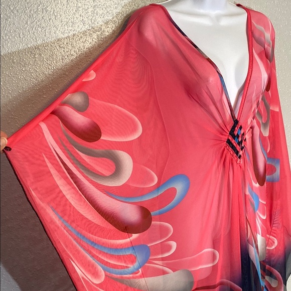 Elegant Pink and Blue Women's Swim Cover-Up - Picture 3 of 7